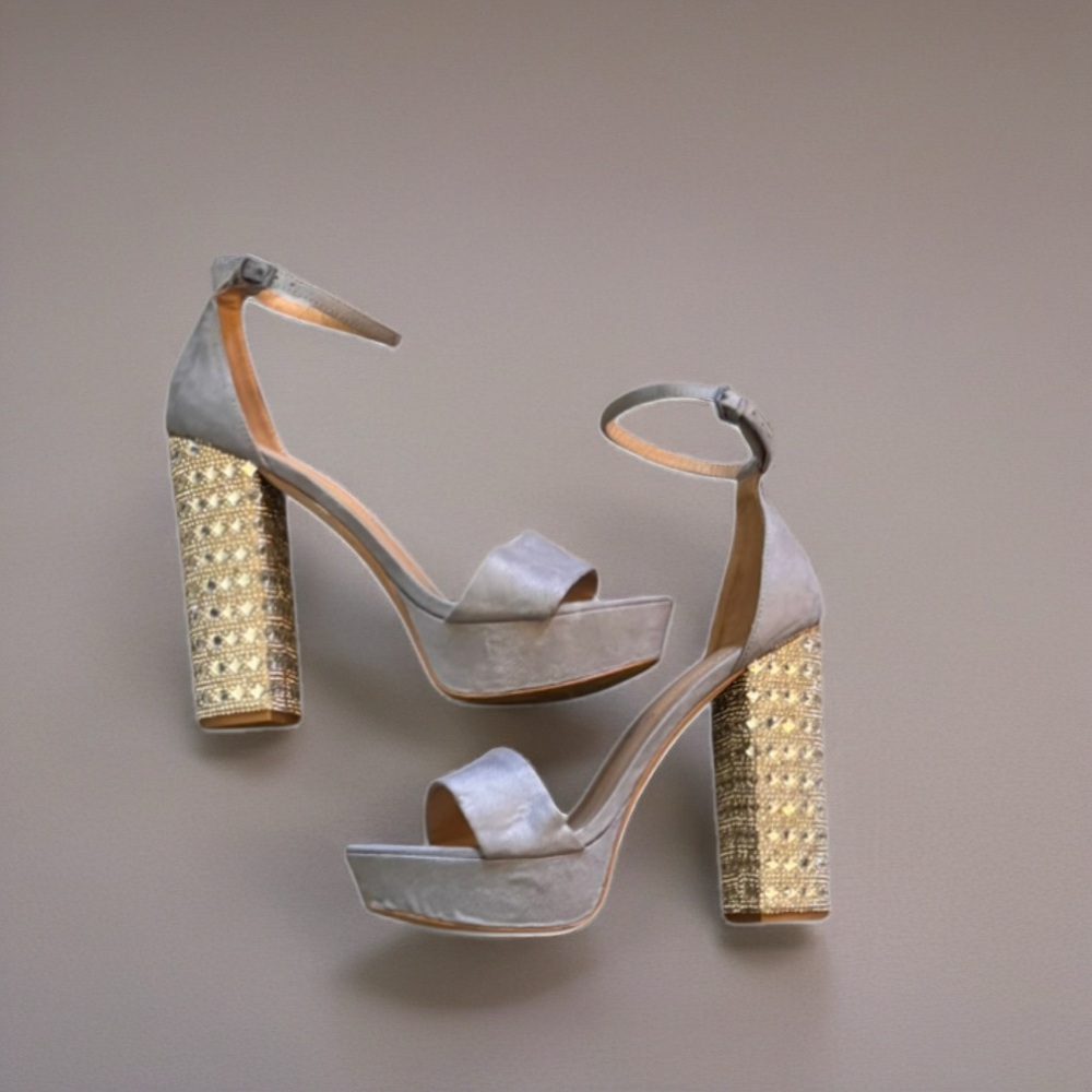 Aldo Gray/Blue Block Rhinestone Platform Heel - Picture 2 of 4